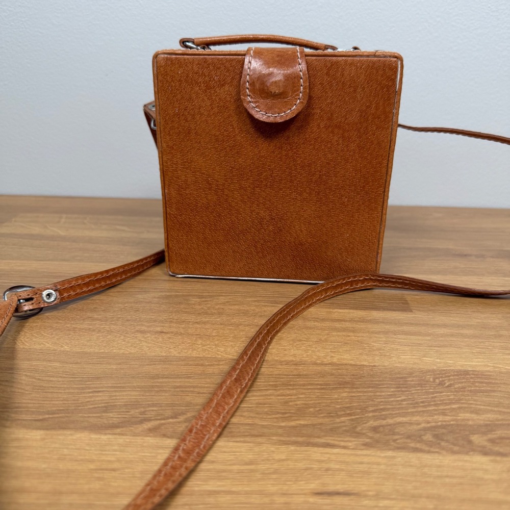 Giovanni Vintage Tan Leather Box Crossbody Bag Square Top Handle Purse